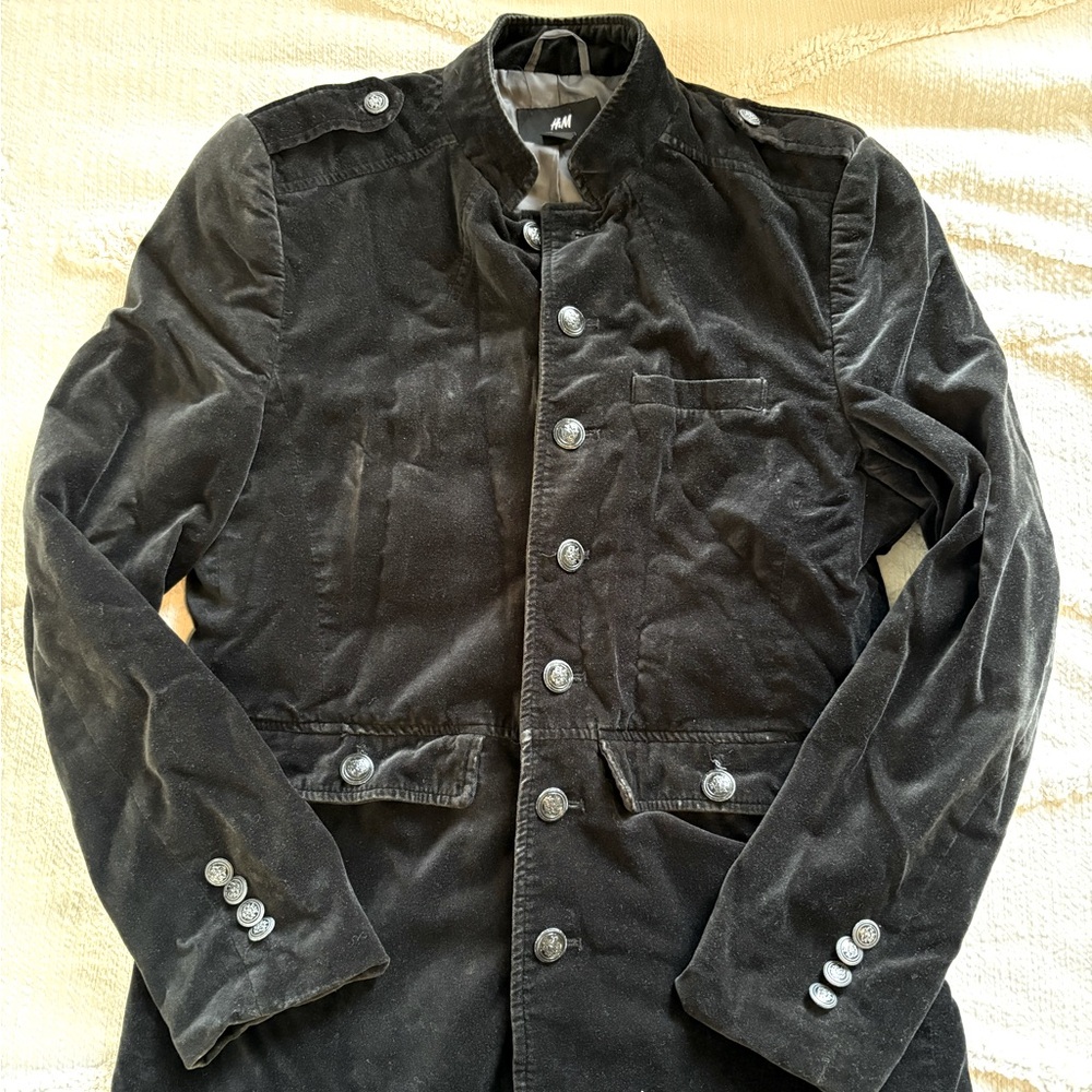 H&M Black Velvet Military Style Jacket